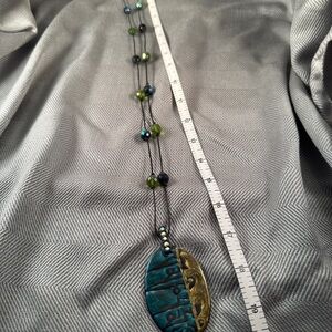 Chico's Teal and Gold Beaded Necklace